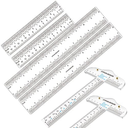 6PCS 6''/12 '' Acrylic Clear Edge Rulers T-Square Ruler, inches and Metric Zero-Centering, T Square Ruler Transparent,for Crafting Drafting and General Layout Work Art Framing & Drafting Scrapbooking - color: 6 PCS Clear Acrylic Ruler