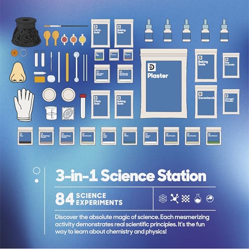 Discovery 3-in-1 Science Station for Kids| 84 Science Experiment Kit| Erupting Volcano, Glow Slime, Brain Dissection, Magic Potions| STEM Chemistry Activity Set| Educational Learning Toy| Gift Ages 8+