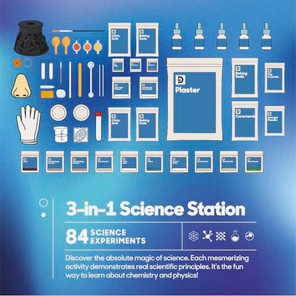 Discovery 3-in-1 Science Station for Kids| 84 Science Experiment Kit| Erupting Volcano, Glow Slime, Brain Dissection, Magic Potions| STEM Chemistry Activity Set| Educational Learning Toy| Gift Ages 8+
