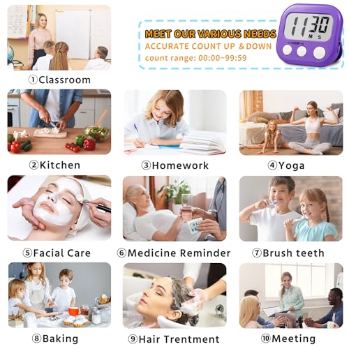 Timer for Kids Digital Kitchen Timers for Cooking- 2 Pack Blue Purple - color: Blue Purple
