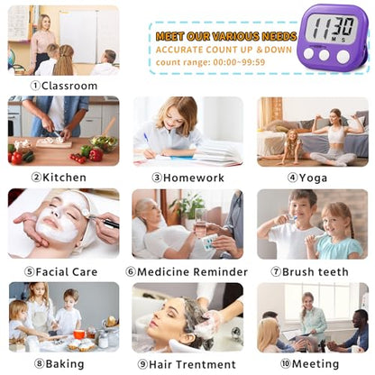 Timer for Kids Digital Kitchen Timers for Cooking- 2 Pack Blue Purple - color: Blue Purple