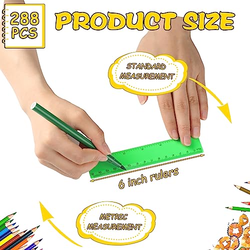 Harloon 288 Pack 6 Inch Clear Plastic Rulers, 8 Colors Transparent