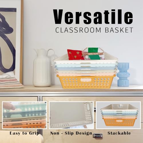 6 Pack Classroom Paper Baskets, Organizing Desk Boho Tray for A4 Papers, Classroom Storage Plastic Paper Bins, Fun Turn In Trays for Teachers and Students, Office Desk Room Trays