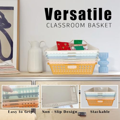 6 Pack Classroom Paper Baskets, Organizing Desk Boho Tray for A4 Papers, Classroom Storage Plastic Paper Bins, Fun Turn In Trays for Teachers and Students, Office Desk Room Trays