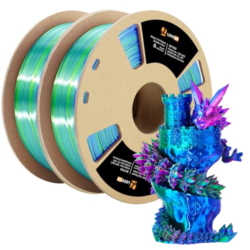 LOVOON Silk PLA 3D Printing Filament Bundle 2KG, PLA Filament 1.75mm Shiny Tricolor Pack Fast Color Change 3D Printer Filament, Get 2 Spools of Silk Blue/Green/Red, 1KG X 2 Spools - color: 3colors Silk Blue/Green/Red, size: 2 kg
