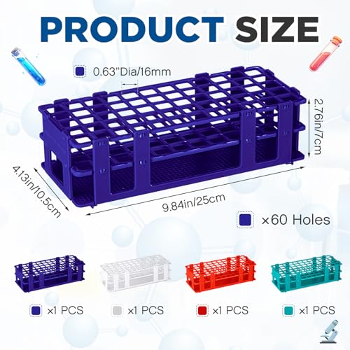 CroBlissful 4 Pcs 60 Hole Plastic Test Tube Rack Lab Holder Rack for 16mm/20mm Tube Detachable, Multi Color - color: Multi Color, size: 60 Hole