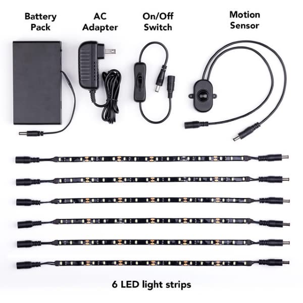Gun Storage Solutions Gun Safe Light Kits - (6) 12 Inch LED Light Strands + Motion Sensor + Manual Switch + Battery Pack + AC Plug in Adaptor - style: Hook and Loop