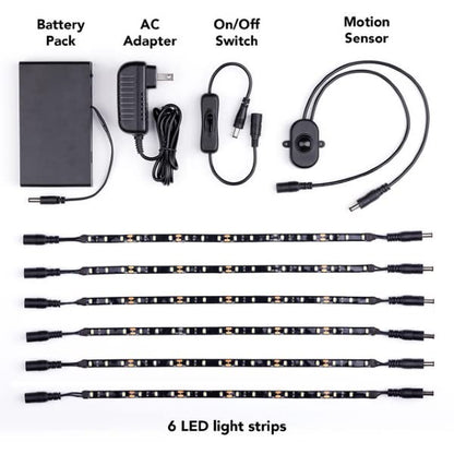Gun Storage Solutions Gun Safe Light Kits - (6) 12 Inch LED Light Strands + Motion Sensor + Manual Switch + Battery Pack + AC Plug in Adaptor - style: Hook and Loop