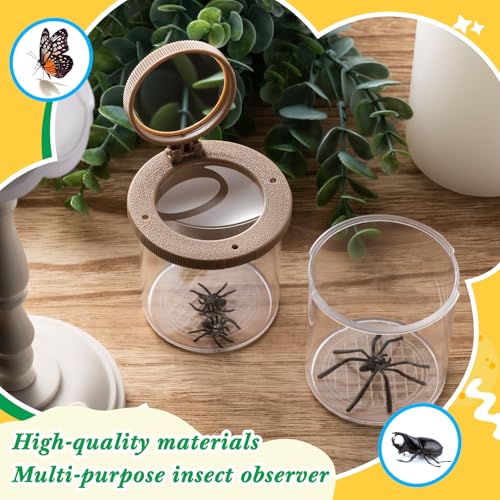 Skylety 2 Pieces Bug Jars Insect Viewer Catcher Bug Magnifying Insect Cage Container for Kids Children Science Nature Exploration Tool(Brown) - color: Brown
