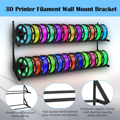 Upgrade 3D Printer Filament Storage Rack - Holds 24 Rolls, Heavy Duty Wall Bracket Shelves for ABS/PLA/TPU/Nylon Accessories, Spool Holders