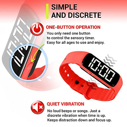 Sensory Wrist Timer for Kids, Teachers, Students, Simple Reminder Watch with Silent Alarm Clock Wristband, Classroom Countdown (Red) - color: Red