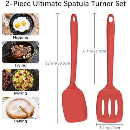 Coukre 2 Pack Silicone Spatula Set,High Heat Resistant, BPA-Free - color: PureRed