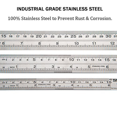 ZZTX Metal Ruler 6 Inch 12 Inch 16 Inch Stainless Steel 6 Pack