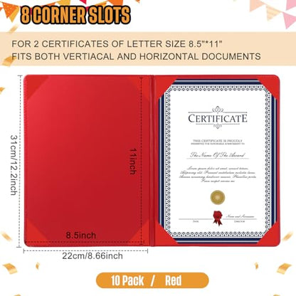 Tenare 10 Pcs Red PU Leather Certificate Cover Diploma Folder Holder - color: Red
