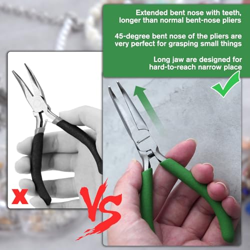 SPEEDWOX 5" Mini Bent Needle Nose Pliers, Serrated Jaw For Jewelry Making - style: Bent Needle Nose Pliers