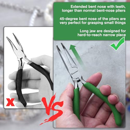SPEEDWOX 5" Mini Bent Needle Nose Pliers, Serrated Jaw For Jewelry Making - style: Bent Needle Nose Pliers