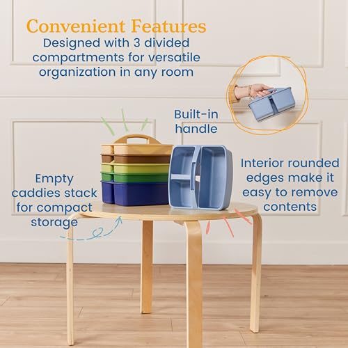 ECR4Kids 3-Compartment Small Storage Caddy Organizer, 6-Pack, Earthtone - color: Earthtone