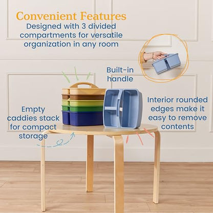 ECR4Kids 3-Compartment Small Storage Caddy Organizer, 6-Pack, Earthtone - color: Earthtone