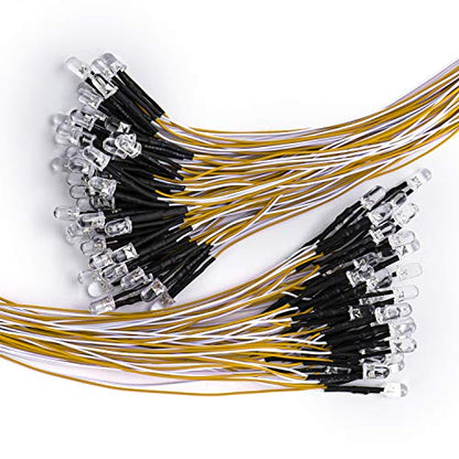 DiCUNO 100Pcs 5MM Pre Wired 12V Warm White LED Diodes, with 9.4 Inch Lead - color: Warm White