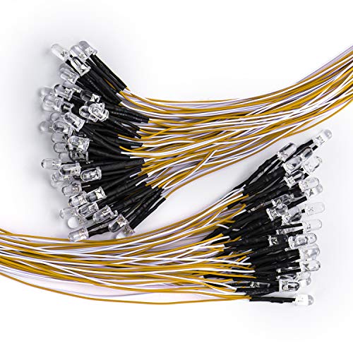DiCUNO 100Pcs 5MM Pre Wired 12V Warm White LED Diodes, with 9.4 Inch Lead - color: Warm White