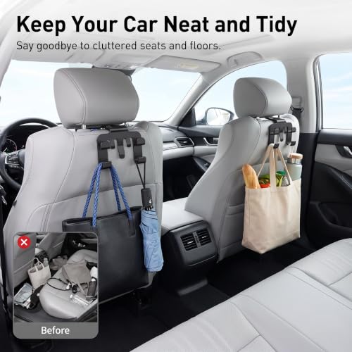 2 PCS Car Headrest Hooks, Multifunctional Heavy‑Duty Car Seat Back Hanger with Phone Holder, Auto Headrest Purse Bag Hook, Universal for Most Cars Front & Back Seats (Black)