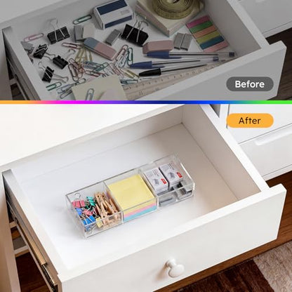 HIIMIEI 3 Section Acrylic Drawer Organizer Tray - size: 4'' x 12''