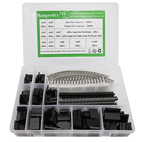 710Pcs 2.54mm Jumper Wire Cable Female Connector with 40 Pin Pitch Single Row Pin Headers,Male/Female Pin Connector Kit