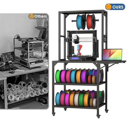 3D Printer Stand, Heavy Duty Large Printer Table Stand with Filament Storage Rack and T-Shaped Spools Holder Rack 3D Printer Table Workbench with Wheels Use for 3D Laser Printer Home Office