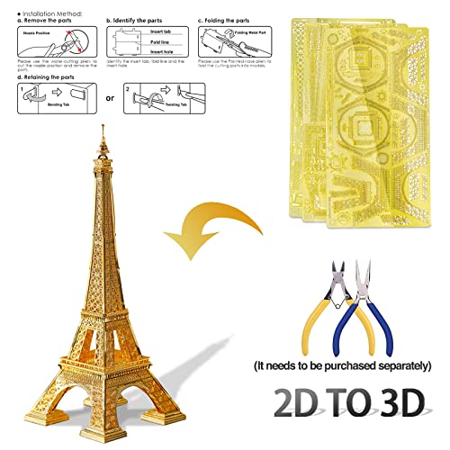 Piececool 3D Metal Puzzles for Adults, Upgraded Eiffel Tower Architecture Building Kits, Creative Home Decor DIY Crafts 3D Metal Models Kit for Famliy Time - color: Glod