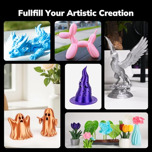 AMOLEN PLA 3D Printer Filament Silk PLA Filament 1.75mm Silk Filament Pack Black/Red Copper/Purple/Neon Green 3D Printing Filament Bundle for Holiday 3D Printing, 200gX 4 Spools - color: Black/Purple/Red Copper/Neon Green