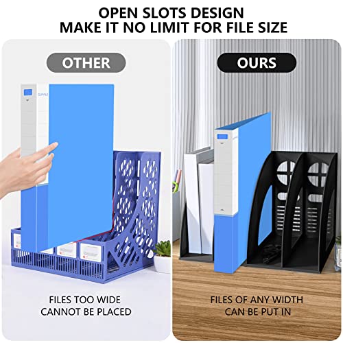 Marte Vanci Magazine File Holder Vertical PP Folder Book Desktop Organizer Plastic Storage Sturdy Vertical 4 Section Folder Black - color: Black 4 Section