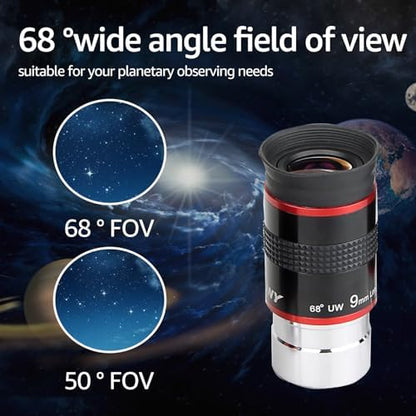 SVBONY Telescope Eyepiece, 9mm Focal Length, 1.25" Redline Eyepiece, 68° UW - size: 9mm