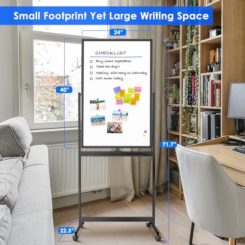 Maxtek Magnetic White Board on Wheels 40x24 Black Mobile Double-Sided Board - color: Black, size: 24"W x 40"H