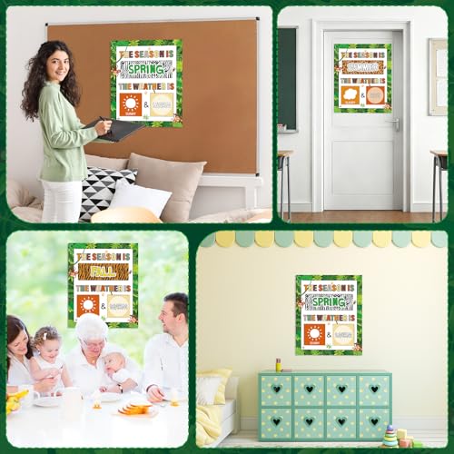 Jungle Animal Season and Weather Calendar Bulletin Board Safari Season Calendar Posters with Weather Cards Hook and Loop Dots for Classroom Wall Decor Preschool Kindergarten Student Teacher Supplies - style: Jungle Animal