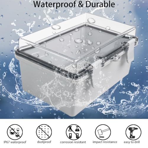 Junction Box, Hinged Grey Clear Cover IP67 Waterproof ABS Project Box with Mounting Plate Electrical Box Enclosure with Wall Bracket 8.3 x 5.1 x 4.3inch(210x130x110mm) - color: Transparent, size: 8.3"x5.1"x4.3"