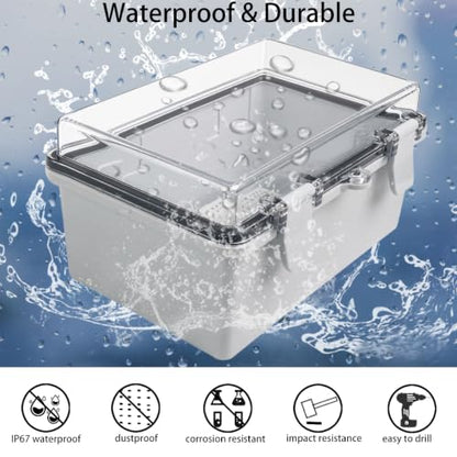 Junction Box, Hinged Grey Clear Cover IP67 Waterproof ABS Project Box with Mounting Plate Electrical Box Enclosure with Wall Bracket 8.3 x 5.1 x 4.3inch(210x130x110mm) - color: Transparent, size: 8.3"x5.1"x4.3"