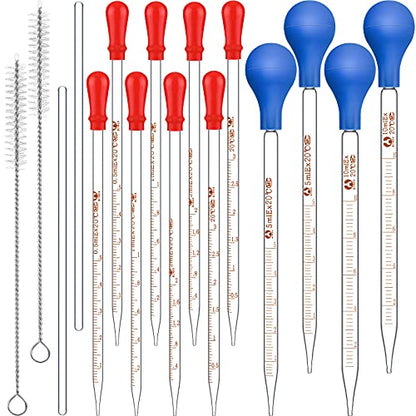 Frienda 16pcs Glass Pipettes Dropper with Rubber Cap Stir Rod Washing Brush