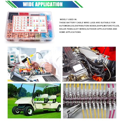 Twidec/180PCS Battery Cable Ends AWG 2 4 6 8 10 12 14 16 Gauge Copper Cable Wire Lugs,Ring Terminals Connectors,Copper Ring Terminals Connectors with Heat Shrink N-105-180PCS - color: 180PCS