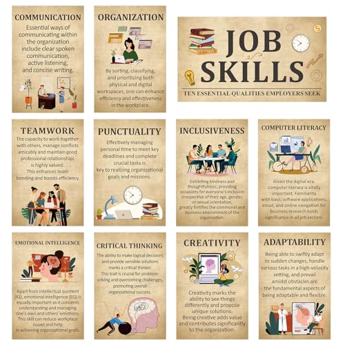 Outus 11 Pcs Retro Job Skills Posters Educational Bulletin Board Set - style: Retro