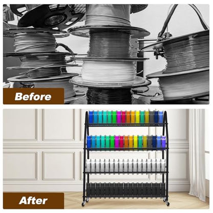 3D Printer Filament Storage Rack For 100 Spools, Rolling Filament Spool Holder, Heavy Duty Metal Shelf For ABS/PL A/TPU/Nylon, 3D Printing Accessories For Studio Office Workshop