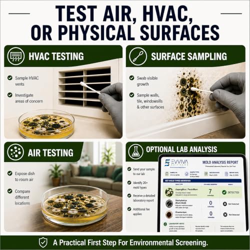 Evviva Sciences Home Mold Test Kit, DIY Air, HVAC Vent and Surface Sampling, Optional Lab Analysis, Identifies 20+ Mold Types