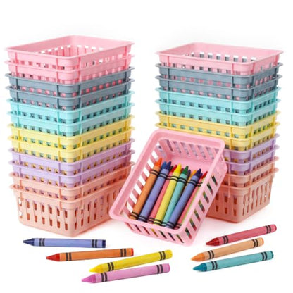 Tenceur 24 Pcs Small Pastel Baskets for Classroom, 6.1 x 4.7 x 2.4 Inch
