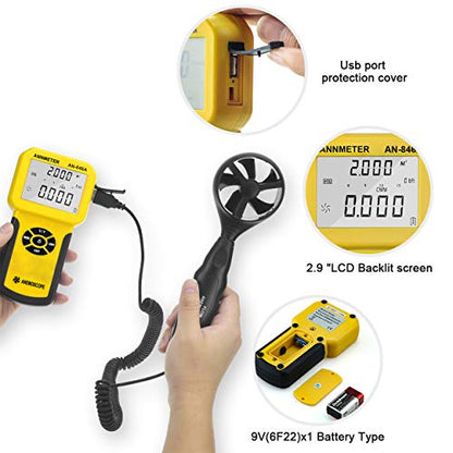 HVAC Anemometer, AIOMEST Wind Speed Air Flow CMM/CFM Velocity Tester 846A - color: Golden