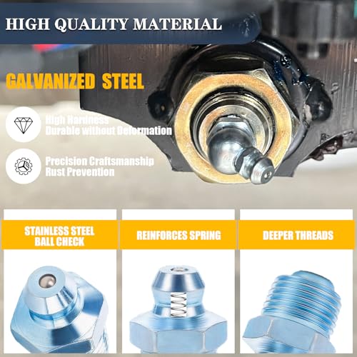 Grease Fittings Kit, 405Pcs SAE & Metric Grease Fitting Assortment, NPT 1/4" 1/8" M6 M8 M10 Straight 45 90 Degree Grease Zerk Fittings with Caps and Wrench Kit(7-11Mm) for Grease Gun - size: 405PCS SAE&Metric Assortment