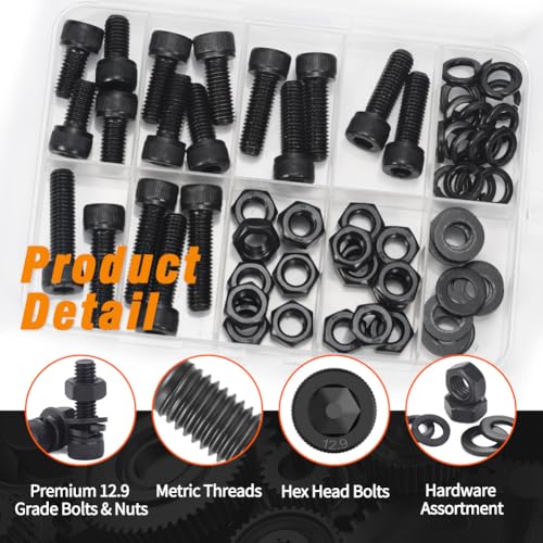 12.9 Grade M8 Screws Assortment Kit, 72pcs Bolts and Nuts Washers Set - size: M8 Bolts and Nuts Washers 16-30mm