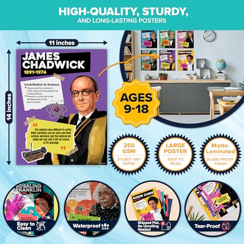 Decorably 12 Famous Scientists Science Posters for Classroom, 11x14in