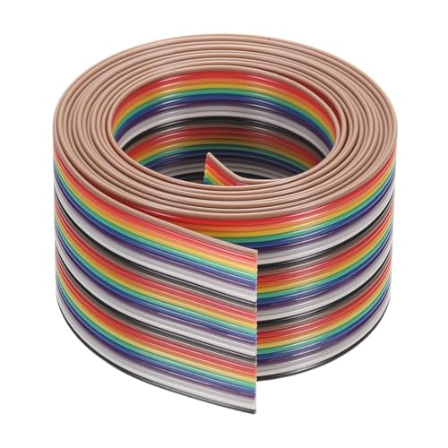 MECCANIXITY 1 Pcs 30 Pin Flat Rainbow Ribbon Cable 6.6 Ft 1.27mm Pitch Breadboard Jumper Wires for Electronic Projects - size: 6.6 Ft, style: 30P