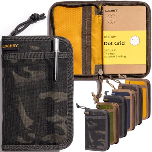 LOCHBY® Pocket Journal | Tomoe River 3.5" x 5.5" Notebook | Waxed Canvas | Ideal for Travelers & Daily Use, Fits Field Notes, Moleskine Cahier - color: Black Multicam, size: Pocket-size Zipper
