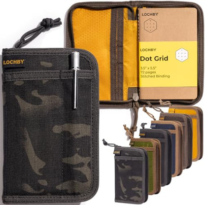 LOCHBY® Pocket Journal | Tomoe River 3.5" x 5.5" Notebook | Waxed Canvas | Ideal for Travelers & Daily Use, Fits Field Notes, Moleskine Cahier - color: Black Multicam, size: Pocket-size Zipper