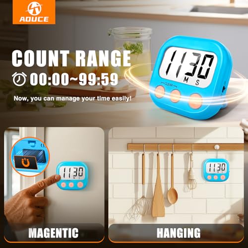 AOUCE Digital Kitchen Timers for Cooking, Timer for Kids 2 Pack Blue - color: Blue